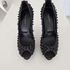 Philipp Plein Black Spikes/Studded Peep Toe Heels, Size 40,US 10